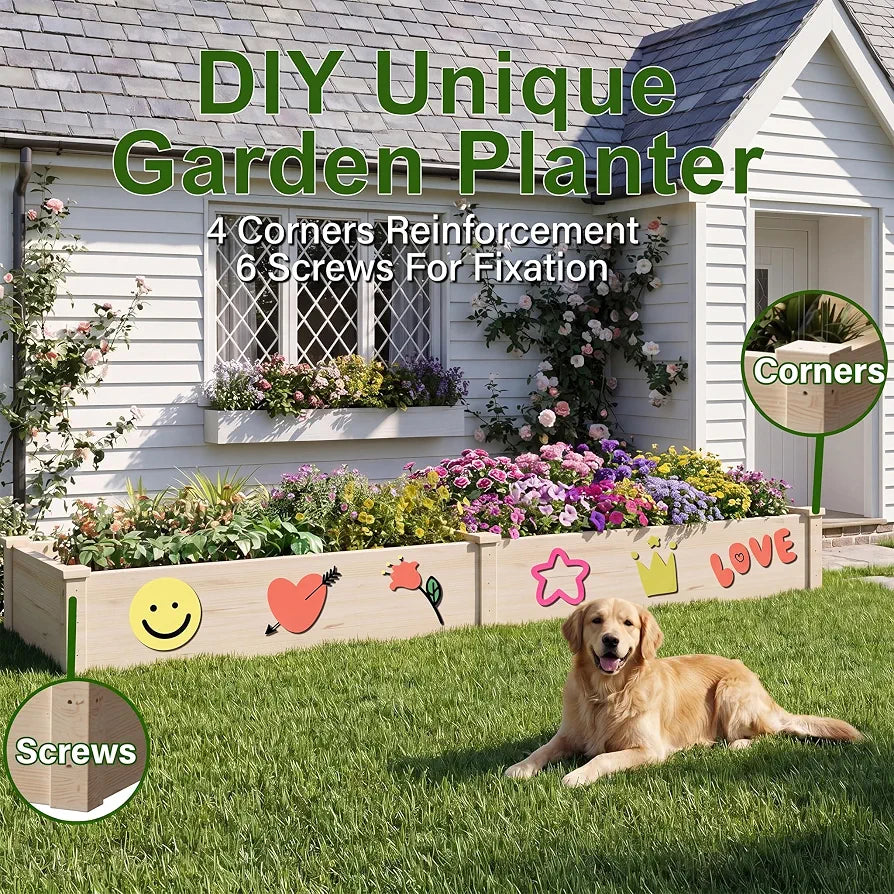 Wooden Raised Garden Bed, Elevated Planter Box Kit with Open-ended Base with Two Growing Areas Raised Vegetable Flowers Herbs Garden Beds for Outdoor Patio Backyard, 238x57.8x25cm