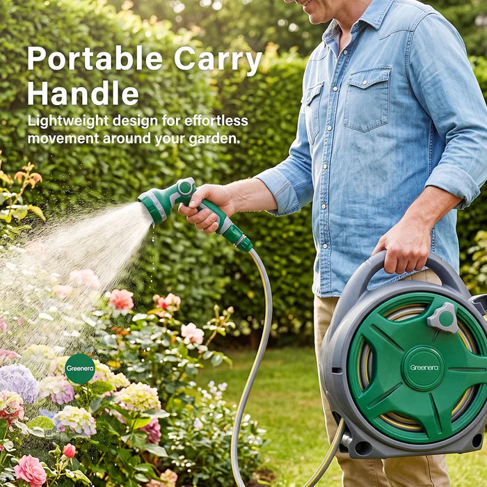 Garden Hose Reel 20M,18m Water Pipe +2m Leader Hose, Hose Pipe Reel with 10 Adjustable Spray Gun Nozzles, Manual Retractable Garden Water Hose Reel,Outdoor Hose Reel Set for Garden Patios,Balconies
