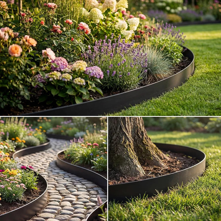 Garden Edging Border, 33FT/10M Black Flexible Plastic Lawn Edging with 30 Reinforced Pegs, 4.6CM High Lawn Edging Border - Easy Dig & Cut Installation for Flowerbeds, Lawns & Pathways