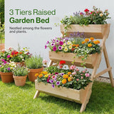 3-Tier Raised Garden Bed, Large Wooden Elevated Planter Box for Vegetables, Herbs & Flowers, Natural Wood Plant Stand for Outdoor Patio