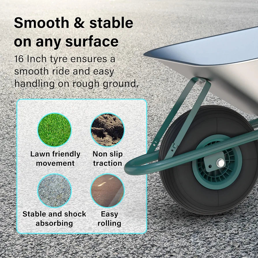 85L Wheelbarrow Home Garden, Heavy Duty Cart Galvanised Wheel Barrow with Pneumatic Tyre 150KG Load-Bear, Strong Large Transport Trolley Handcart, Suitable for Garden Work