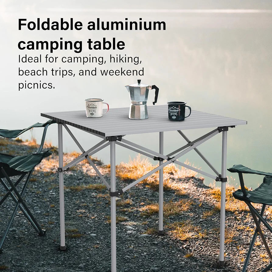 Portable Aluminium Camping Table, Lightweight Outdoor Table Folding Steel Frame with Roll Up Top Carry Bag, Compact Stable Foldable for Garden, Beach, Camping Hiking,Picnic 