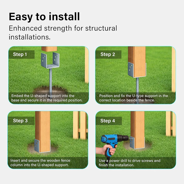 4 x Fence Posts Support, U-Type Pergola Bracket Extenders with Foot-Shaped Concrete Anchors. Heavy-Duty Galvanized Steel Spikes, 4mm Thick. 100 x 100 x 60mm 