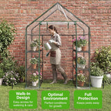 3 Tier Walk In Greenhouse - Shed Metal Frame Green House with 6 Shelves, Weatherproof PVC Plastic Cover and Roll up Zip Panel Door, Ideal for Growing Vegetables, Flowers, Seedlings, Tool-Free Assembly