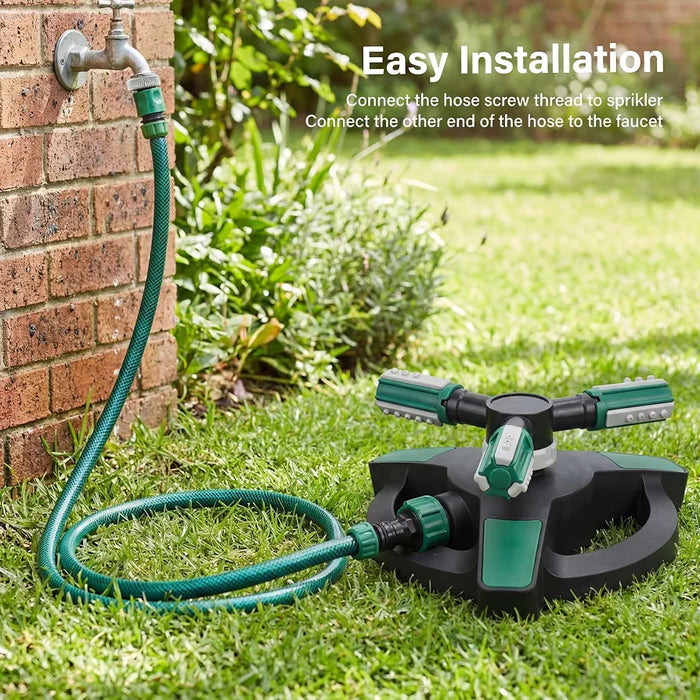 Garden Sprinkler with Spikes | 3 Spray Patterns | 360° Lawn Watering Sprinklers | 3 Arms Adjustable Water Sprinkler | Large Spray Coverage for Garden Plants Irrigation