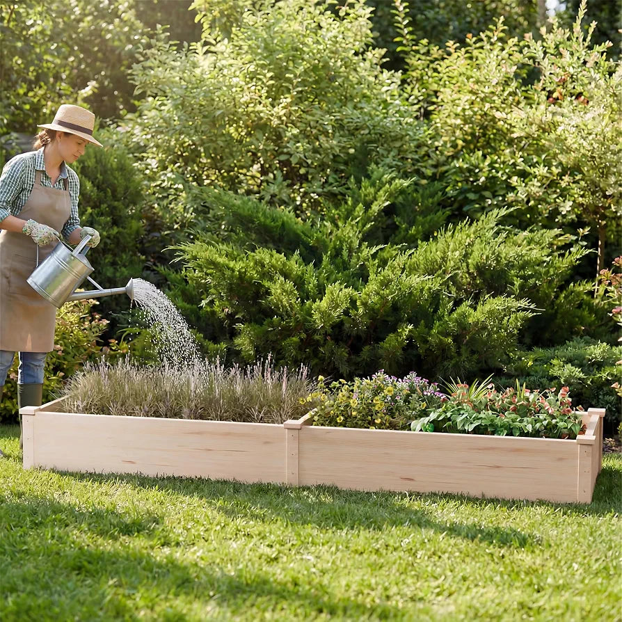 Wooden Raised Garden Bed, Elevated Planter Box Kit with Open-ended Base with Two Growing Areas Raised Vegetable Flowers Herbs Garden Beds for Outdoor Patio Backyard, 238x57.8x25cm
