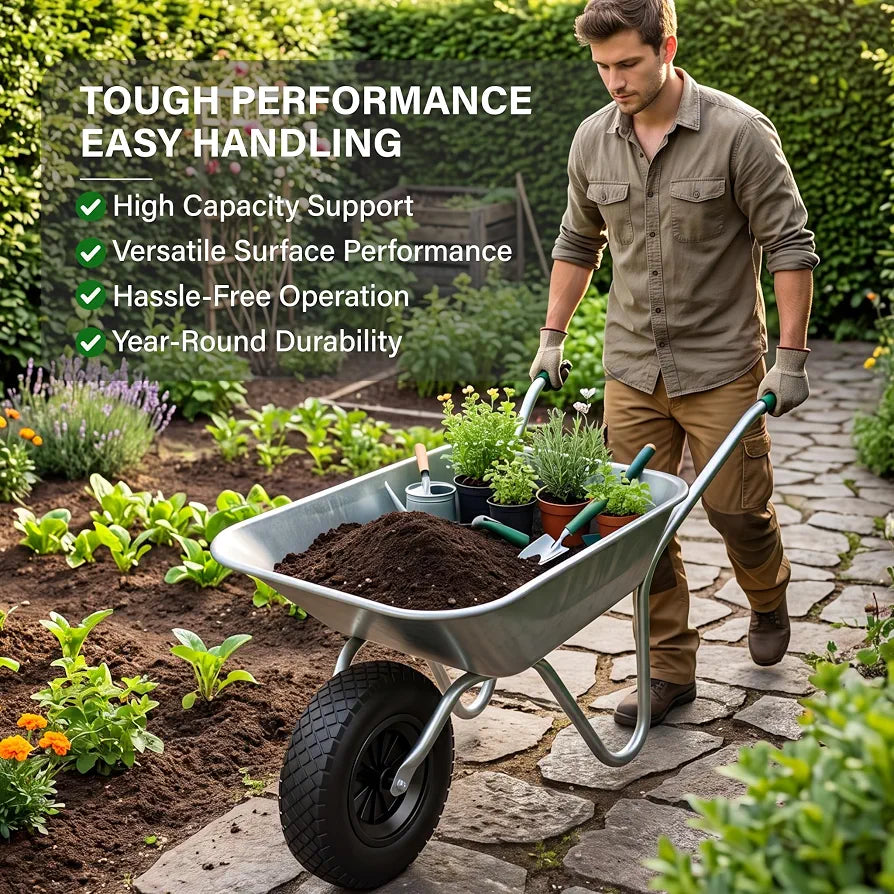 14" Wheelbarrow Wheel PU Puncture Proof Solid 3.50-8 Wheel, Heavy Duty Replacement Tire for Wheelbarrow, Wheelbarrow Wheels Tyre for Garden Trolley Barrow Go Cart, Black