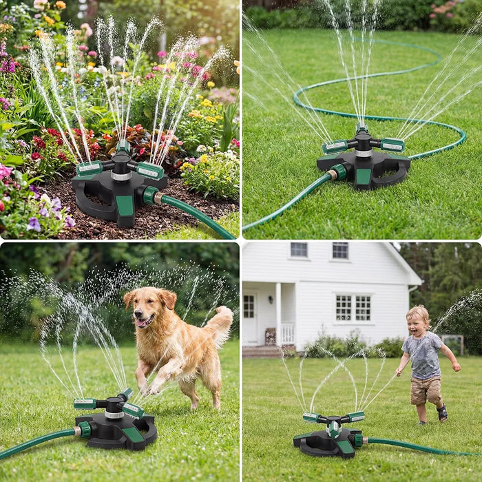 Garden Sprinkler with Spikes | 3 Spray Patterns | 360° Lawn Watering Sprinklers | 3 Arms Adjustable Water Sprinkler | Large Spray Coverage for Garden Plants Irrigation