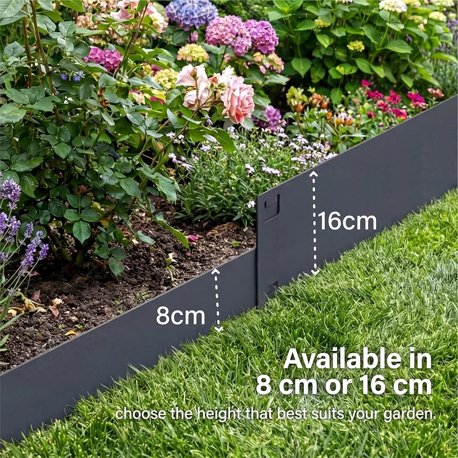 5M Metal Lawn Edging Border, Galvanized Steel Garden Edge Border, Flexible Lawn & Pathway Garden Edging Strip for Landscaping, Easy Install - 8cm Face Height, Anthracite