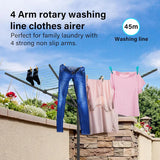 Vivo Technologies 4 Arm 45M Rotary Washing Line Heavy Duty Clothes Airer Dryer for Outdoor & Garden, Folding Large Rotary Clothes Line with Metal Ground Spike and Cover, Green
