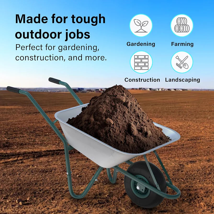 85L Wheelbarrow Home Garden, Heavy Duty Cart Galvanised Wheel Barrow with Pneumatic Tyre 150KG Load-Bear, Strong Large Transport Trolley Handcart, Suitable for Garden Work