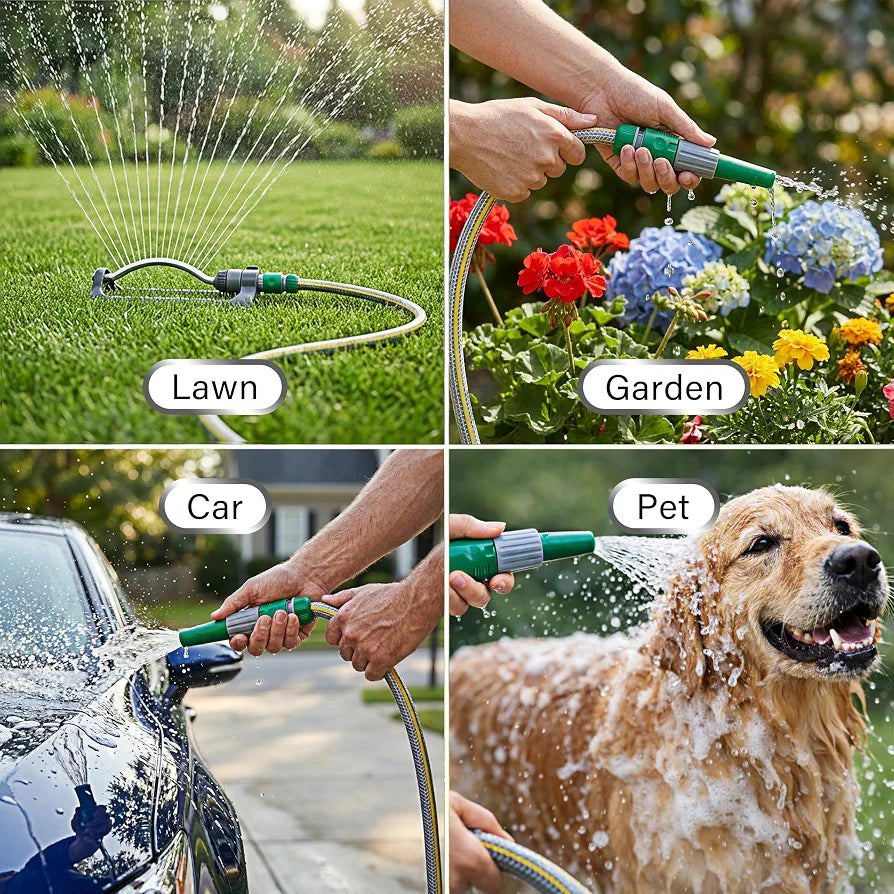 Garden Hose Pipe, 12.5mm x 30m Starter Set, Including 2 in 1 Faucet Tap Adapter, Hose End Quick Connector and Sprayer, Re-Enforced PVC Layering, Hard-Wearing Hosepipe for Outdoor Garden Car Washing