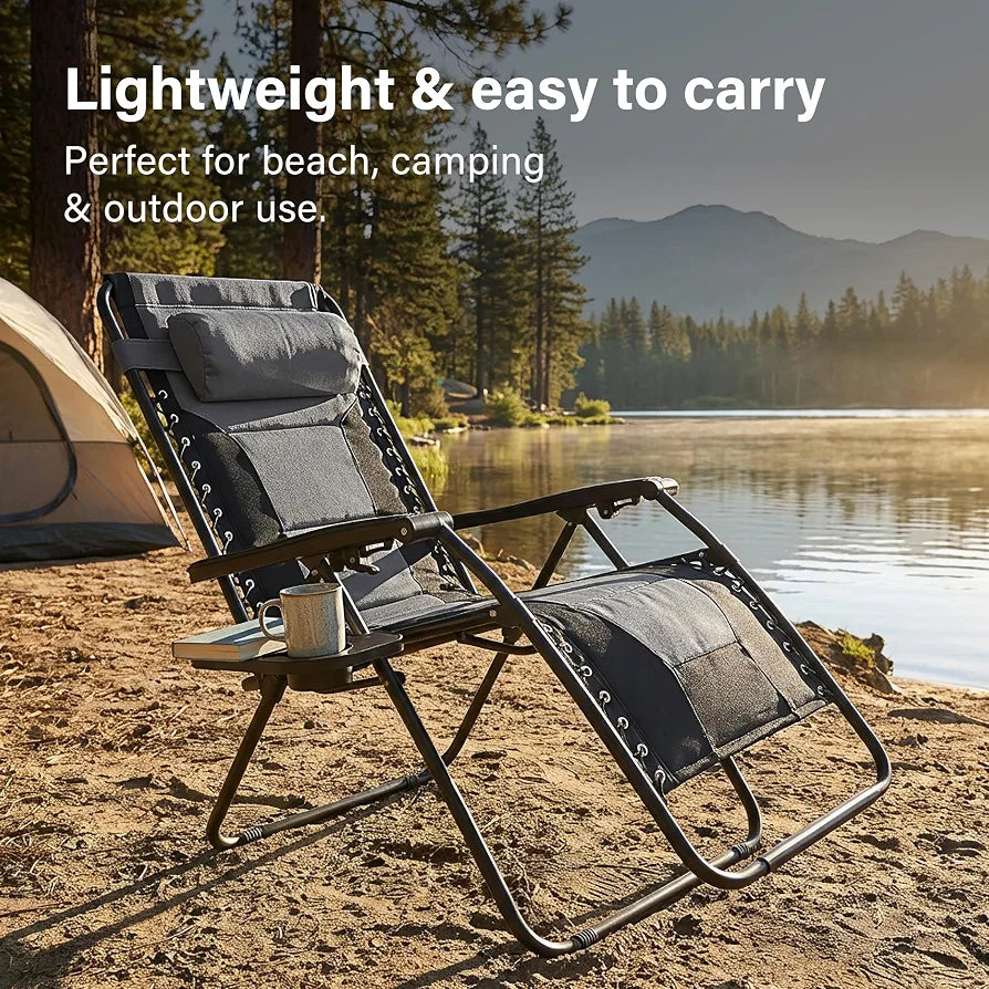 Set of 2 Extra Wide Zero Gravity Chairs, Luxury XXL Premium Heavy Duty Padded Garden Recliners,Sun Lounger Folding Garden Recliner,Adjustable Headrest,Cup & Phone Holder