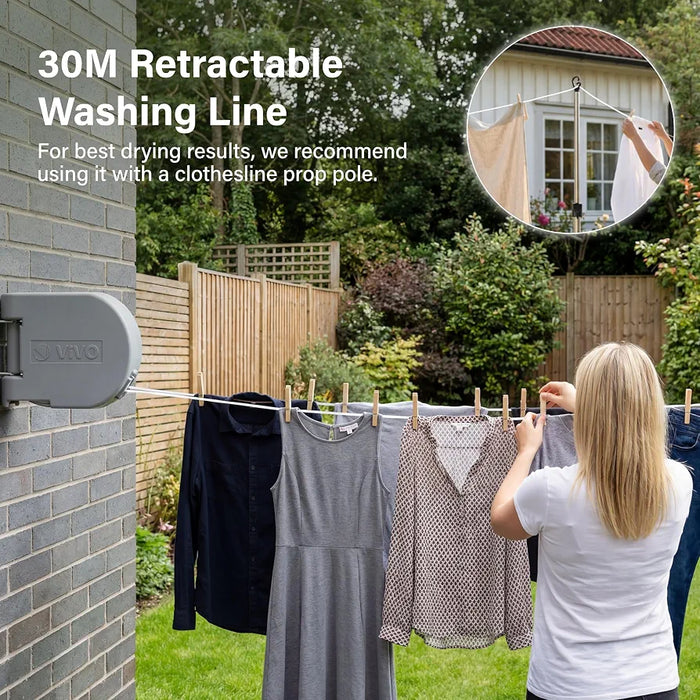 Retractable Washing Line 30 Meter, Heavy Duty Dual Clothes Line, Wall Mounted Clothes Dryer for Indoor and Outdoor Use, Automatic Retractable & Space-Saving, 15KG Capacity, Grey