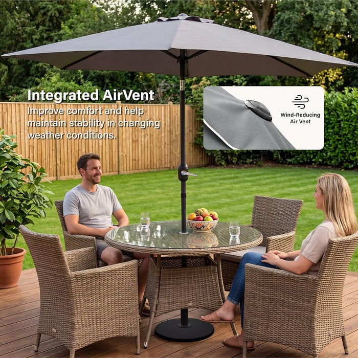 2.7m Tilting Parasol, Crank Up & Tilt Outdoor Garden Parasol Umbrella, Waterproof Sun Shade Canopy UV30+ Polyester Canopy, 38mm Parasol Pole, Air Vent, Steel Frame for Patio, Garden & Balcony