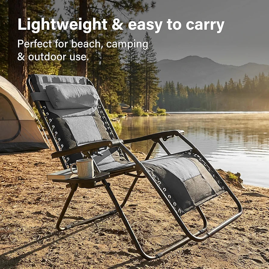 Set of 2 Extra Wide Zero Gravity Chairs, Luxury XXL Premium Heavy Duty Padded Garden Recliners,Sun Lounger Folding Garden Recliner,Adjustable Headrest,Cup & Phone Holder