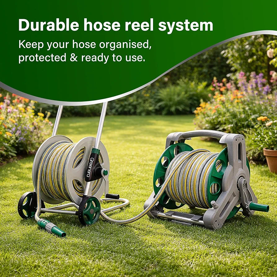 Garden Hose Pipe, 12.5mm x 30m Starter Set, Including 2 in 1 Faucet Tap Adapter, Hose End Quick Connector and Sprayer, Re-Enforced PVC Layering, Hard-Wearing Hosepipe for Outdoor Garden Car Washing