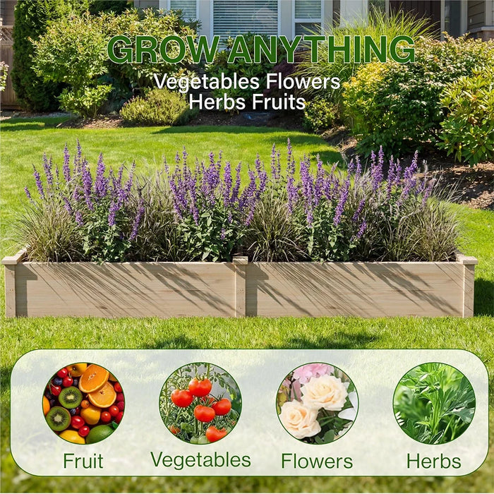 Wooden Raised Garden Bed, Elevated Planter Box Kit with Open-ended Base with Two Growing Areas Raised Vegetable Flowers Herbs Garden Beds for Outdoor Patio Backyard, 238x57.8x25cm