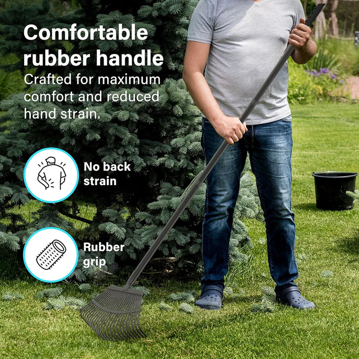 Garden Rake Heavy Duty, 25-tooth Metal Rake Upgraded 65-inch Adjustable Long Handle, Wide Metal Head for Leaf Yard Cleanup & Lawn Levelling Garden Leveller