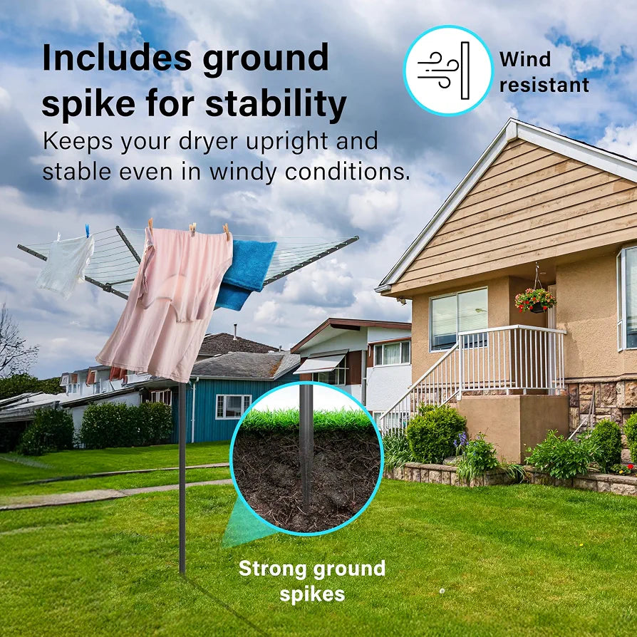 Vivo Technologies 4 Arm 45M Rotary Washing Line Heavy Duty Clothes Airer Dryer for Outdoor & Garden, Folding Large Rotary Clothes Line with Metal Ground Spike and Cover, Green