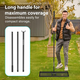 Lawn Levelling Rake, 75 x 25cm Lawn Leveler with 210cm Long Handle, Heavy Duty Stainless Steel Level Lawn Tool, Landscape Rake Adjustable Curved End Grip for Soil Sand Dirt Surfaces Garden Grass
