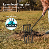 Lawn Levelling Rake, 75 x 25cm Lawn Leveler with 210cm Long Handle, Heavy Duty Stainless Steel Level Lawn Tool, Landscape Rake Adjustable Curved End Grip for Soil Sand Dirt Surfaces Garden Grass