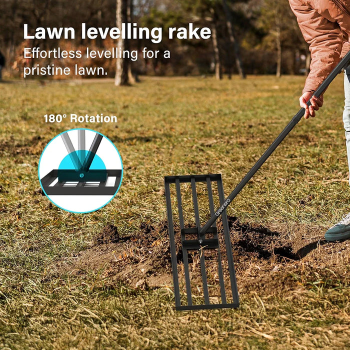 Lawn Levelling Rake, 75 x 25cm Lawn Leveler with 210cm Long Handle, Heavy Duty Stainless Steel Level Lawn Tool, Landscape Rake Adjustable Curved End Grip for Soil Sand Dirt Surfaces Garden Grass