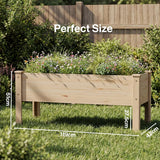 Natural Raised Bed for Garden, Wooden Elevated Rectangle Planter Box for Vegetables Flowers Herbs Gardening, 119x42x51 cm