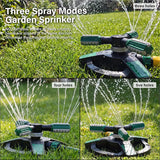 Garden Sprinkler with Spikes | 3 Spray Patterns | 360° Lawn Watering Sprinklers | 3 Arms Adjustable Water Sprinkler | Large Spray Coverage for Garden Plants Irrigation
