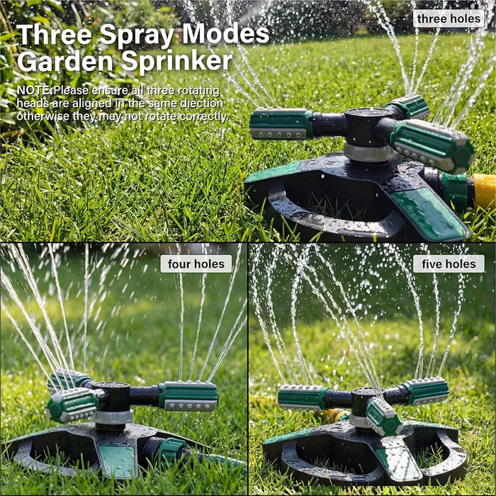 Garden Sprinkler with Spikes | 3 Spray Patterns | 360° Lawn Watering Sprinklers | 3 Arms Adjustable Water Sprinkler | Large Spray Coverage for Garden Plants Irrigation