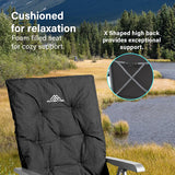 Luxury Adjustable Camping Chair for Adults Heavy Duty Outdoor 4-Position High Back Oversized Garden Padded Folding Chair for Caravan Dining Beach Picnic Fishing 150kg Load Capacity Black