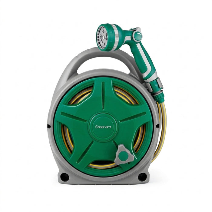 20m Garden Hose Reel with 10-Pattern Spray Gun – Manual Hose Pipe Reel