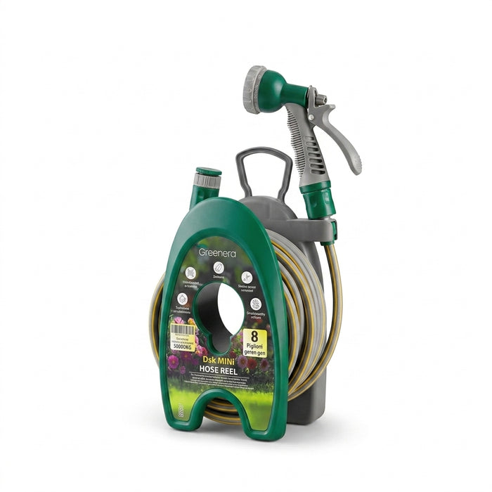 Compact Garden Hose Reel 12m – 8-Pattern Spray Gun