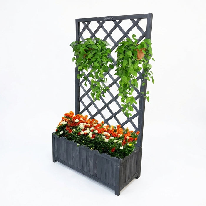 Wooden Planter with Trellis 70 × 30 × 135cm – Grey