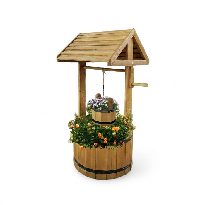 Wooden Wishing Well Planter 100 × 47cm