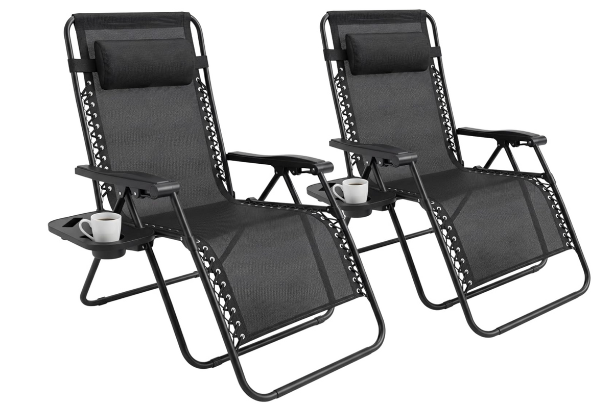 Folding Zero Gravity Lounge Chair – Black, 1 Pack / 2 Pack