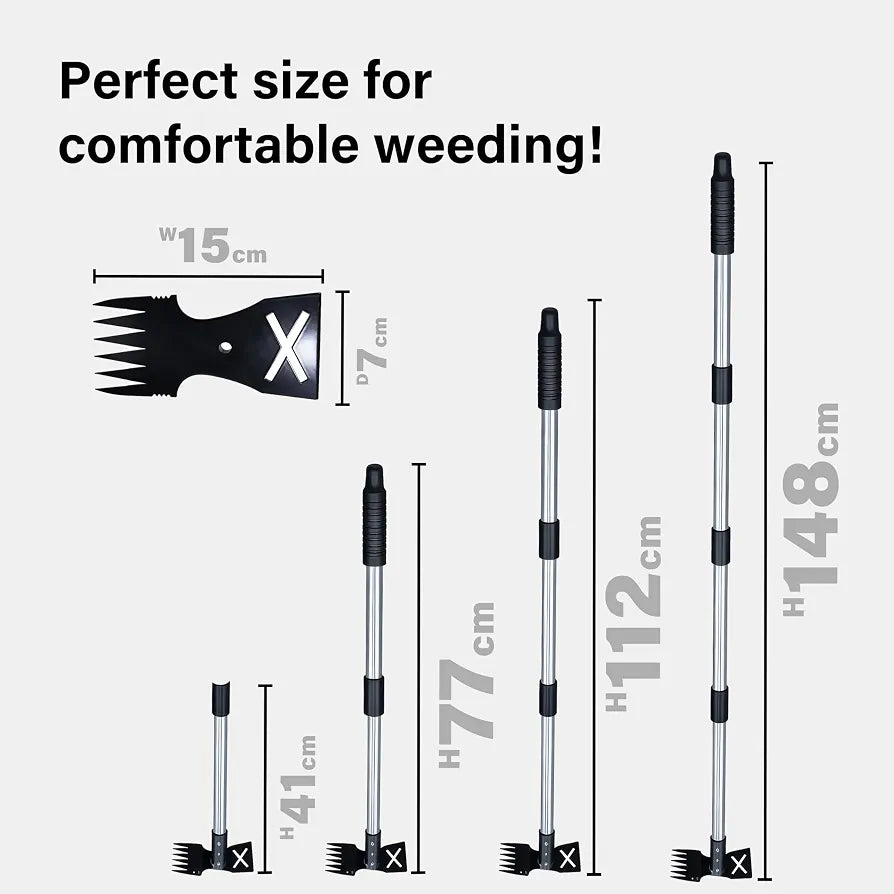 Weed Puller Tool with Long Handle, 148cm Weed Remover, 2-in-1 Gardening Hand Tools with Glove, Weeder Rake & Garden Hoe Combo, Manual Weeding Tool for Garden Yard Patio Lawn