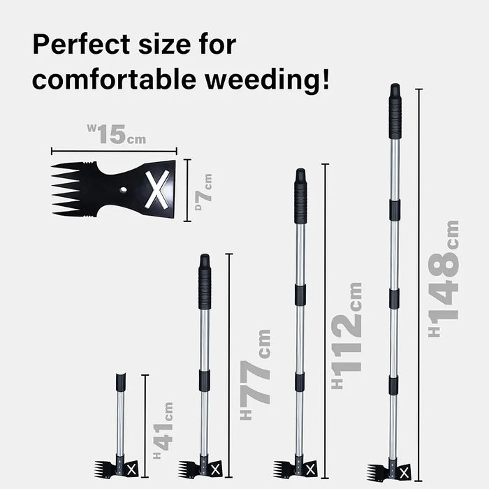 Weed Puller Tool with Long Handle, 148cm Weed Remover, 2-in-1 Gardening Hand Tools with Glove, Weeder Rake & Garden Hoe Combo, Manual Weeding Tool for Garden Yard Patio Lawn
