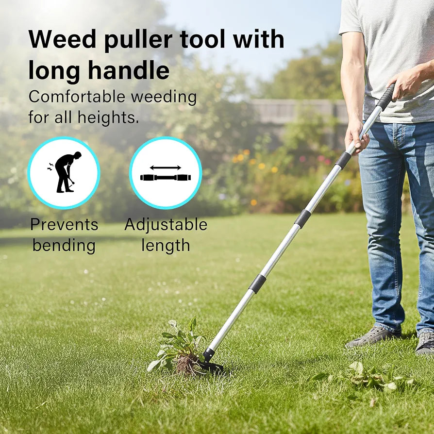 Weed Puller Tool with Long Handle, 148cm Weed Remover, 2-in-1 Gardening Hand Tools with Glove, Weeder Rake & Garden Hoe Combo, Manual Weeding Tool for Garden Yard Patio Lawn