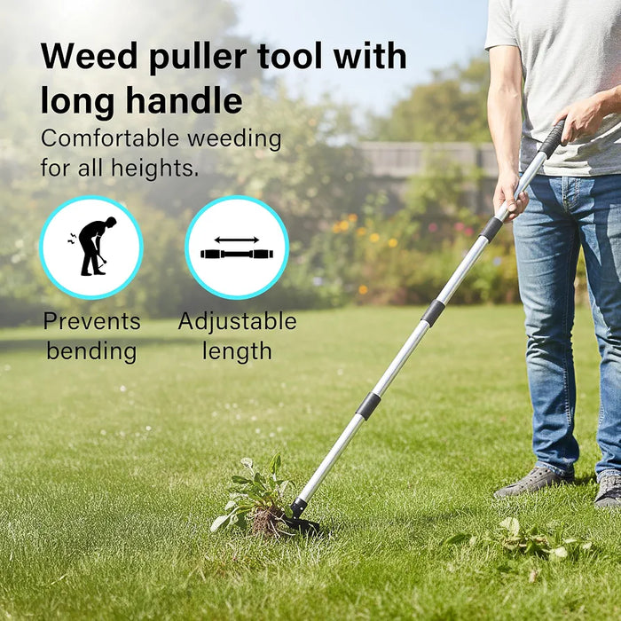 Weed Puller Tool with Long Handle, 148cm Weed Remover, 2-in-1 Gardening Hand Tools with Glove, Weeder Rake & Garden Hoe Combo, Manual Weeding Tool for Garden Yard Patio Lawn